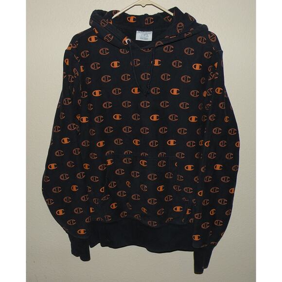 Vtg Champion Reverse Weave Chicago Bears Men’s Large Hoodie Black All Over Print - Picture 1 of 3